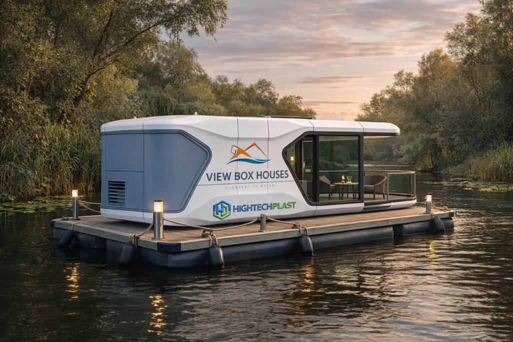 casa plutitoare pe ponton HDPE in Delta Dunarii realizata de Hightech Plast